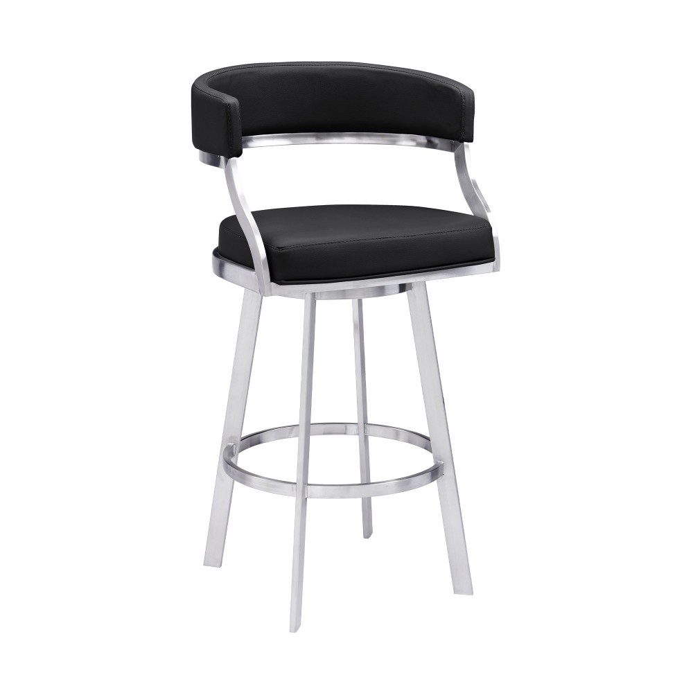 Dione 30" Bar Height Swivel Black Faux Leather Bar Stool