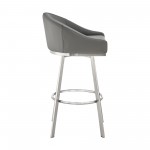 Noran Swivel Bar Stool in Brushed Stainless Steel with Grey Faux Leather