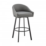 Noran Swivel Bar Stool in Black Metal with Grey Faux Leather