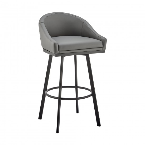 Noran Swivel Bar Stool in Black Metal with Grey Faux Leather