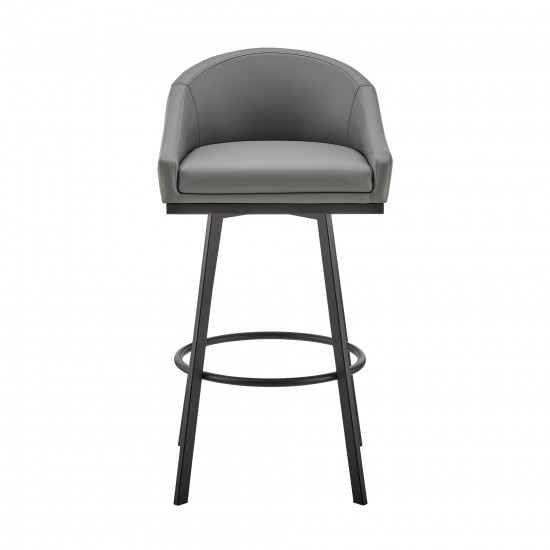 Noran Swivel Bar Stool in Black Metal with Grey Faux Leather