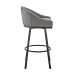 Noran Swivel Bar Stool in Black Metal with Grey Faux Leather