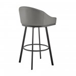 Noran Swivel Bar Stool in Black Metal with Grey Faux Leather