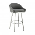 Noran Swivel Counter Stool in Brushed Stainless Steel with Grey Faux Leather