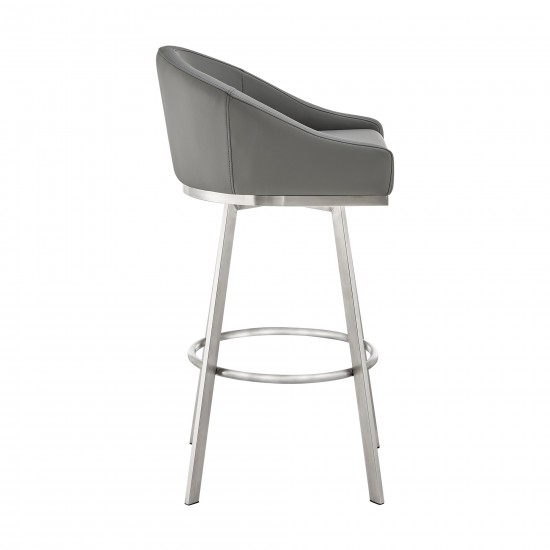 Noran Swivel Counter Stool in Brushed Stainless Steel with Grey Faux Leather