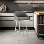 Noran Swivel Counter Stool in Brushed Stainless Steel with Grey Faux Leather