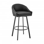 Noran Swivel Counter Stool in Black Metal with Black Faux Leather