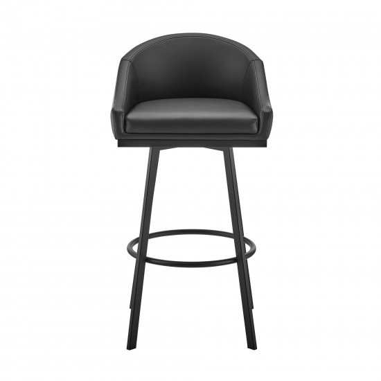 Noran Swivel Counter Stool in Black Metal with Black Faux Leather