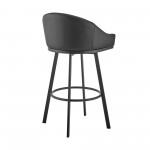 Noran Swivel Counter Stool in Black Metal with Black Faux Leather