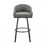 Noran Swivel Counter Stool in Black Metal with Grey Faux Leather