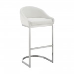 Atherik Bar Stool in Brushed Stainless Steel with White Faux Leather