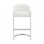 Atherik Bar Stool in Brushed Stainless Steel with White Faux Leather