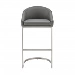 Atherik Bar Stool in Brushed Stainless Steel with Grey Faux Leather