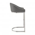 Atherik Bar Stool in Brushed Stainless Steel with Grey Faux Leather