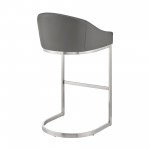 Atherik Bar Stool in Brushed Stainless Steel with Grey Faux Leather