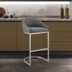 Atherik Bar Stool in Brushed Stainless Steel with Grey Faux Leather