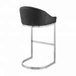 Atherik Bar Stool in Brushed Stainless Steel with Black Faux Leather