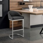 Atherik Bar Stool in Brushed Stainless Steel with Black Faux Leather