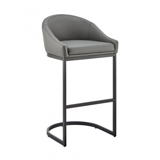 Atherik Bar Stool in Black Metal with Grey Faux Leather