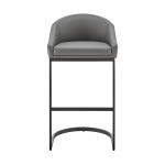 Atherik Bar Stool in Black Metal with Grey Faux Leather