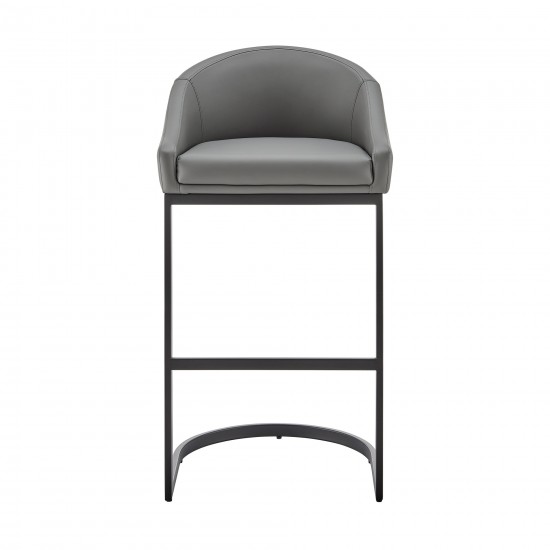 Atherik Bar Stool in Black Metal with Grey Faux Leather