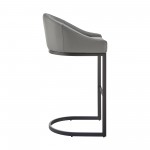 Atherik Bar Stool in Black Metal with Grey Faux Leather