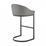 Atherik Bar Stool in Black Metal with Grey Faux Leather