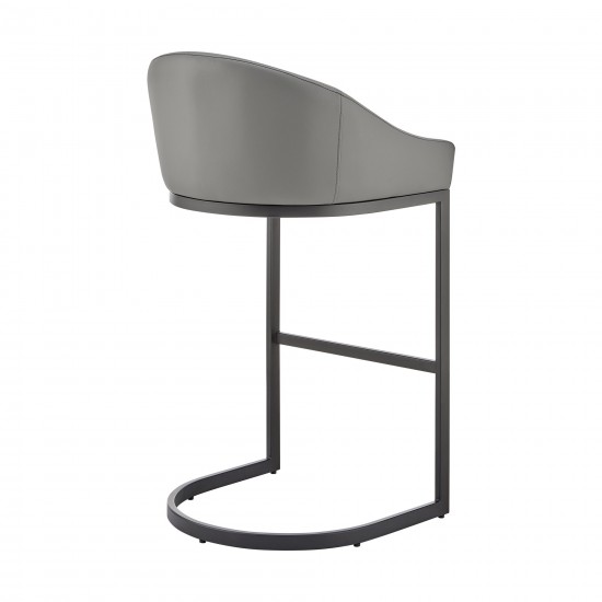 Atherik Bar Stool in Black Metal with Grey Faux Leather