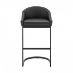 Atherik Bar Stool in Black Metal with Black Faux Leather