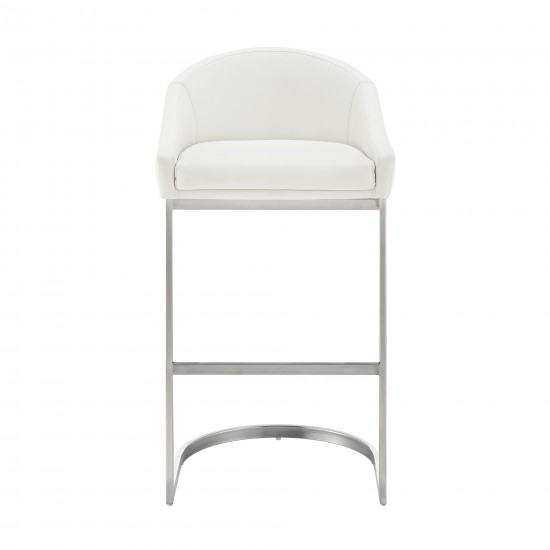 Atherik Counter Stool in Brushed Stainless Steel with White Faux Leather