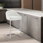 Atherik Counter Stool in Brushed Stainless Steel with White Faux Leather