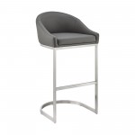 Atherik Counter Stool in Brushed Stainless Steel with Grey Faux Leather