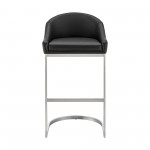 Atherik Counter Stool in Brushed Stainless Steel with Black Faux Leather