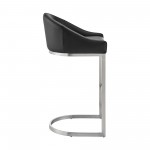 Atherik Counter Stool in Brushed Stainless Steel with Black Faux Leather