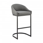 Atherik Counter Stool in Black Metal with Grey Faux Leather