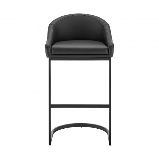 Atherik Counter Stool in Black Metal with Black Faux Leather