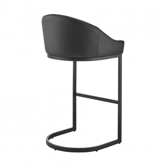 Atherik Counter Stool in Black Metal with Black Faux Leather