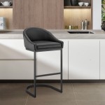 Atherik Counter Stool in Black Metal with Black Faux Leather