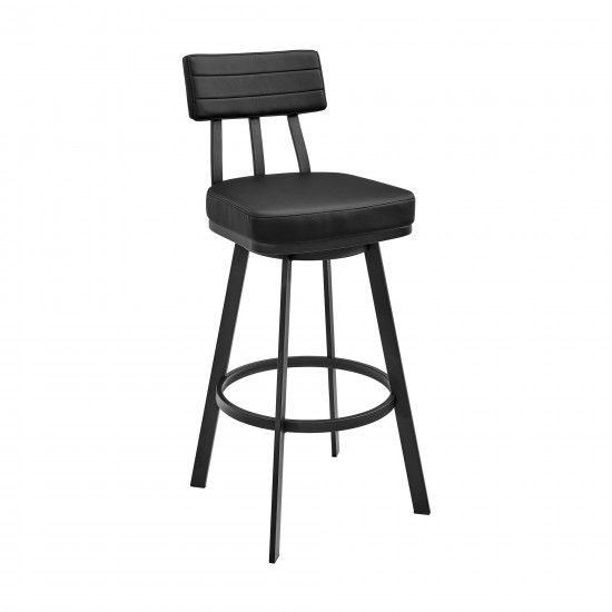 Jinab Swivel Counter Stool in Black Metal with Black Faux Leather