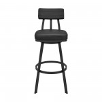 Jinab Swivel Counter Stool in Black Metal with Black Faux Leather