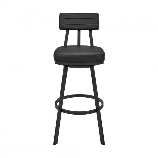 Jinab Swivel Counter Stool in Black Metal with Black Faux Leather