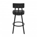 Jinab Swivel Counter Stool in Black Metal with Black Faux Leather