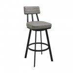 Jinab Swivel Counter Stool in Black Metal with Grey Faux Leather