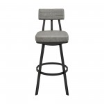 Jinab Swivel Counter Stool in Black Metal with Grey Faux Leather