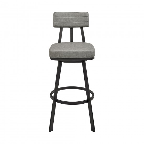 Jinab Swivel Counter Stool in Black Metal with Grey Faux Leather