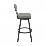 Jinab Swivel Counter Stool in Black Metal with Grey Faux Leather