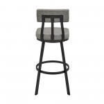 Jinab Swivel Counter Stool in Black Metal with Grey Faux Leather