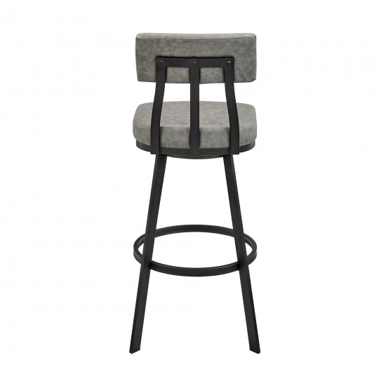 Jinab Swivel Counter Stool in Black Metal with Grey Faux Leather