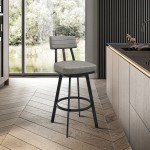 Jinab Swivel Counter Stool in Black Metal with Grey Faux Leather