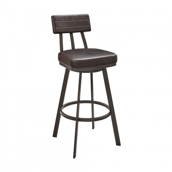 Bejnamin Swivel Bar Stool in Brown Metal with Brown Faux Leather